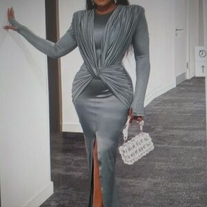 Elegant Long Sleeve Asymmetrical  Long Bodycon Dress